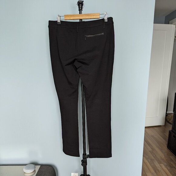 Eileen Fisher Black Leather Trimmed Stretch Ponte Pants - Picture 2 of 10